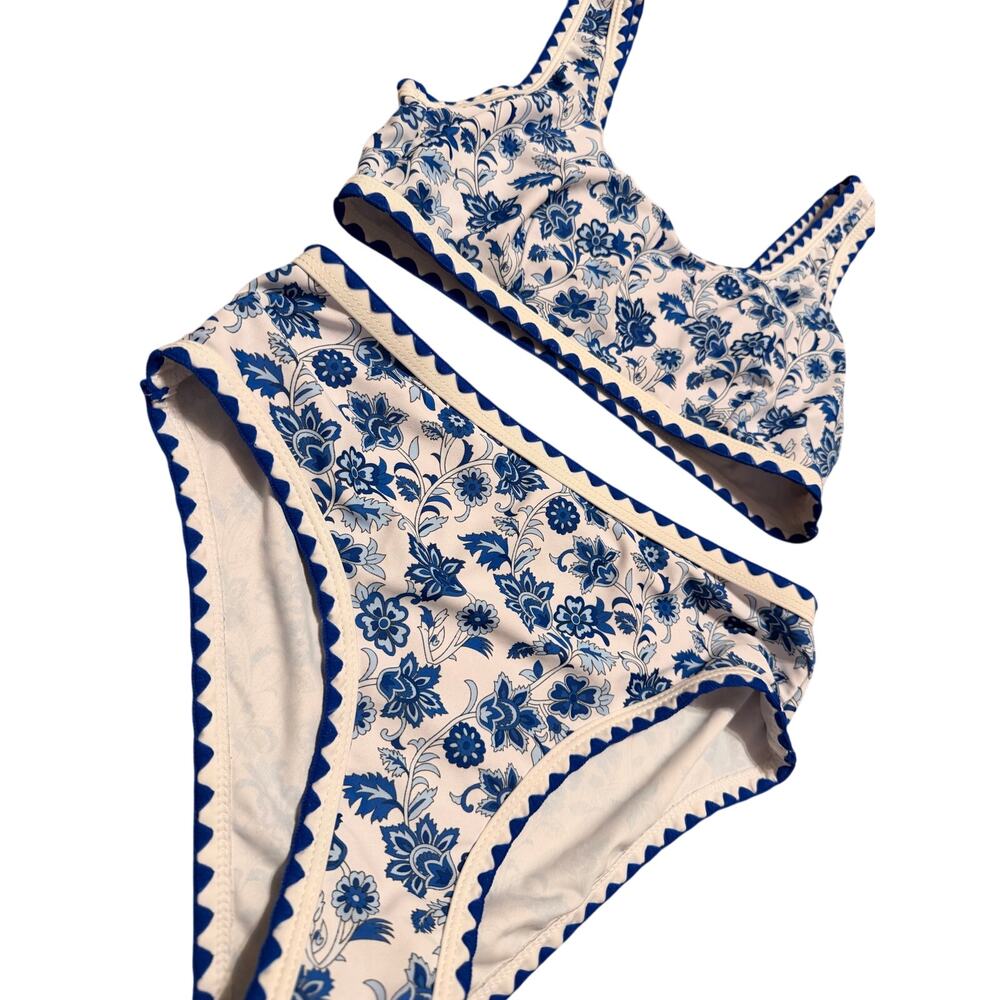 CUPSHE Blue & White Floral Scalloped Bikini Set – Size Small - Picture 2 of 3